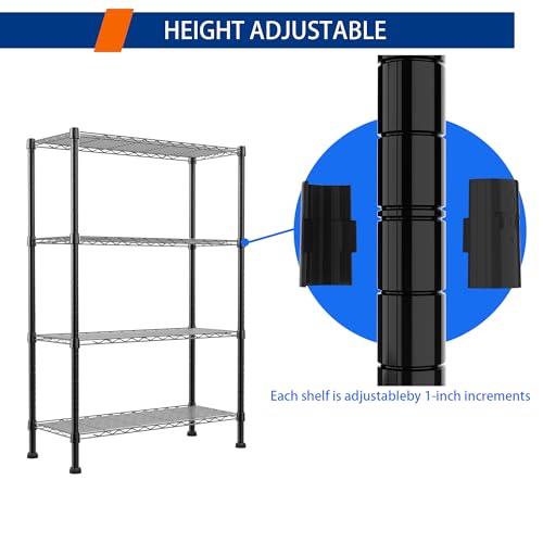 REGILLER 4-Wire Shelving Metal Storage Rack Adjustable Shelves,Standing Storage Shelf Units for Laundry Bathroom Kitchen Pantry Closet(Black,14.1" D x 30" W x 54" H) - size: 4tier 14.1"D x 30"W x 54"H