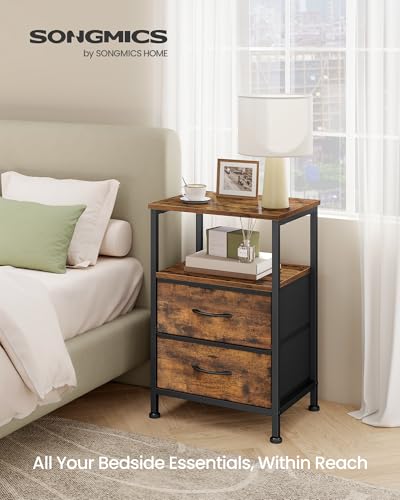 SONGMICS Nightstand, Bed Side Table, End Table with 2 Drawers | 1 Open Shelf, Industrial, Rustic Brown, BELLAH Collection ULGS052K101S - color: Rustic Brown, style: 2 Drawers-1Pc