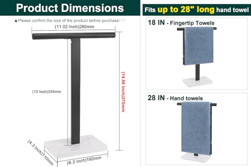 Hand Towel Holder, T-Shape Hand Towel Stand for Bathroom, Hand Towel Rack Bar Standing for Vanity Kitchen Countertop, 304 Stainless Steel, Marble Base (Black) - color: Black