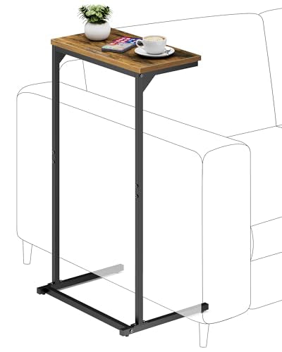 TUTOTAK C Shaped End Table, Tv Tray, Small Side Table, 28.7 inch Tall Couch Table, Tray Table, Sofa Table, Living Room, Bed Room, Brown TB01BB071 - color: Brown