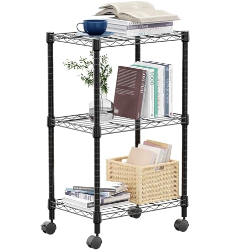 M MZG 3 Tier Shelf Metal Storage Shelves Wire Rack Closet Organizers with Wheel for Garage Kitchen Bathroom Laundry Black 11.8" D x 17.7" W x 29.8" H - color: Black, size: 3 tier, 11.8" D x 17.7" W x 29.8" H