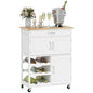 HOMCOM Bar Cart on Wheels with 9-Bottle Wine Rack, Wooden Countertop, White | Rolling Kitchen Island, Small Kitchen Cart, Wide Drawer, Island Table