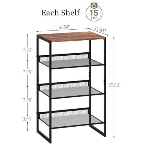 4 Tier Metal Shoe Rack, Sturdy Steel Frame with Rust-Proof Coating, MDF Top, Adjustable Flat Inclined Mesh Shelves, Anti-Tip Scratch-Resistant Feet, Sleek Show Rack for Entryway, Hallway, Garage - size: 4 Tier (16.5″x11.8″x27.8″)
