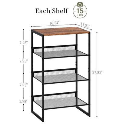 4 Tier Metal Shoe Rack, Sturdy Steel Frame with Rust-Proof Coating, MDF Top, Adjustable Flat Inclined Mesh Shelves, Anti-Tip Scratch-Resistant Feet, Sleek Show Rack for Entryway, Hallway, Garage - size: 4 Tier (16.5″x11.8″x27.8″)