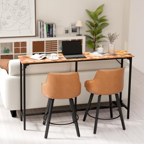 VINGLI 63 Inch Bar Table, Rectangular Counter Height Home Pub Table, Brown | High Top, Multi-Scene Use for Kitchen Dining Living Room Sofa Entryway, Wooden Tabletop & Metal Base, Easy to Install - color: Brown, size: 63"L