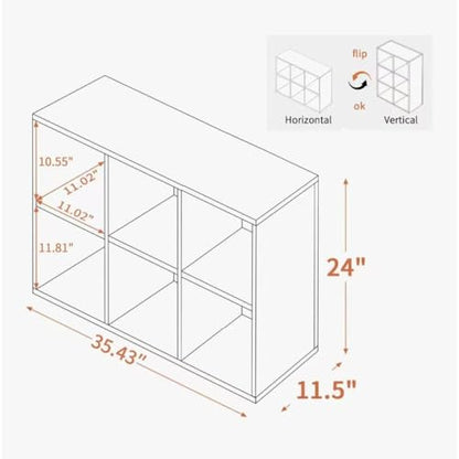 Solid Wood 6-Shelf Bookcase Walnut Bookshelf | Genuine Rubberwood 6-Shelf Bookcase, Walnut Finish, Stackable, 35.4"W x 23.6"H, for Living Room & Office