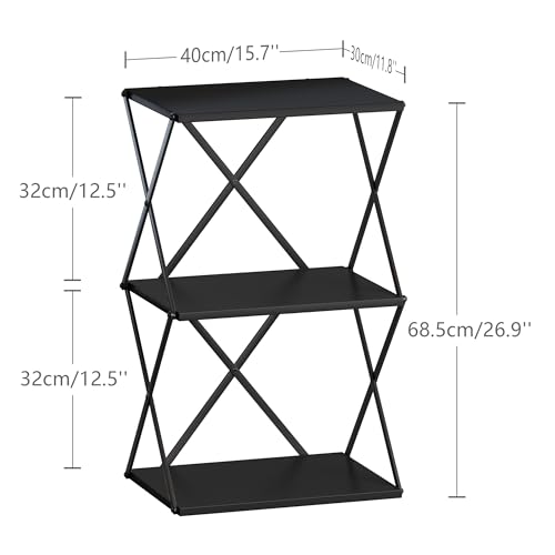 3-Tier End Table Small Side Table Tall Bedside Night Stand with Storage Sofa Side desks for Living Room Bedroom Office Bathroom Small Space Black ET-03BK - color: Black High