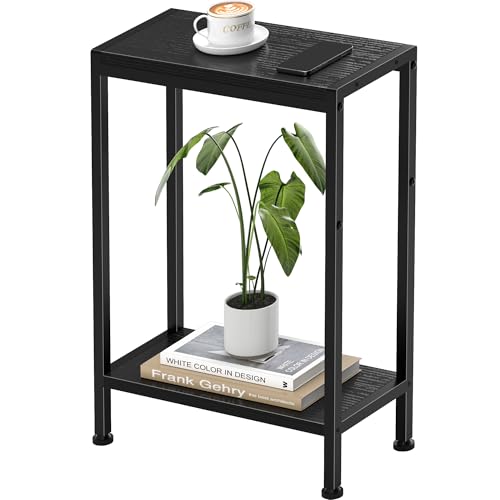 Narrow Side Table for Small Space, 2-Tier Slim End Table, Thin Nightstand, Skinny Snack Couch Table, Sofa Bedside Table in Living Room, Bedroom, Study, Kitchen and Balcony (Black) - color: Black, size: 2-Tier (7.9''D*17''W*22.8''H)