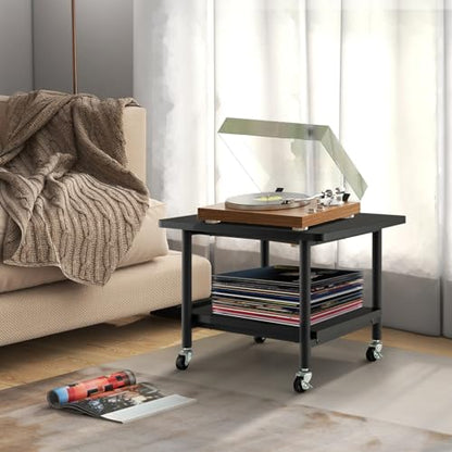 Tangkula Printer Stand with Storage, Under Desk Printer Table with 4 Wheels & Locking Mechanism, 2-Tier Rolling End Table Storage Rack for Bedroom, Living Room, Study - color: Black