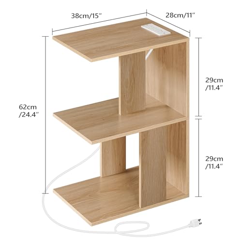 MAHANCRIS End Table with Charging Station, C-Shaped Narrow Side Table, Natural Nightstand with Storage, Narrow Bedside Table for Small Spaces, End Tables Living Room, Bedroom, Easy Assembly, ETNA18E01 - color: Natural