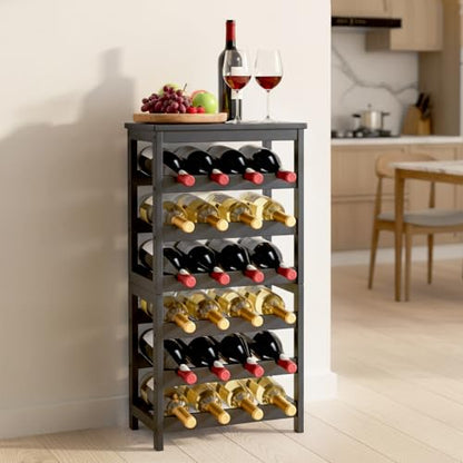 VEVOR 24 Bottle Detachable Wine Rack, 6-Tier Wine Bottle Holder,Solid Bamboo Wood Freestanding Floor Display Wine Storage Shelves with Table Top, for Kitchen,Cellar,Bar,Dining Room,Living Room(Black) - size: 24 Bottle