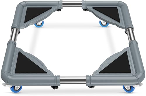 SPACECARE Mini Fridge Stand Mobile Roller, Adjustable Furniture Dolly with 4 Locking Wheels, Heavy Duty Washing Machine Base, Universal Appliance Pedestal for Dryer and Refrigerator- Grey - color: Gray