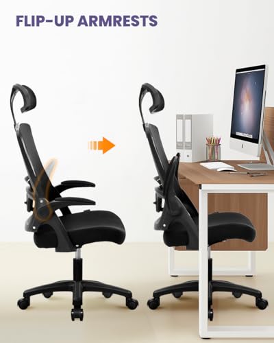 NEO Chair Office Desk Chair Gaming Computer High Back Support Mesh Comfy Seat with Adjustable Ergonomic Headrest Lumbar Rolling Flip-up Armrests and Wheels (Mesh Black) - color: Mesh Black