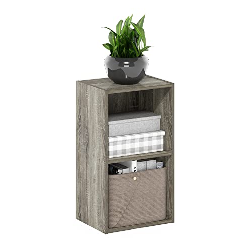 Furinno PASIR Book Shelf, 2-Tier Modern Bookshelf, Open Shelves Cube Bookcase, 9 x 12 x 21, Easy Assembly, Closed Back, for Living Room, Bedroom, Home Office, Grey Oak - color: Grey Oak, size: 2-Cube, 9 x 12 x 21