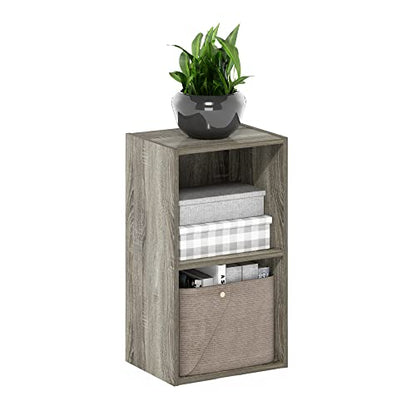 Furinno PASIR Book Shelf, 2-Tier Modern Bookshelf, Open Shelves Cube Bookcase, 9 x 12 x 21, Easy Assembly, Closed Back, for Living Room, Bedroom, Home Office, Grey Oak - color: Grey Oak, size: 2-Cube, 9 x 12 x 21