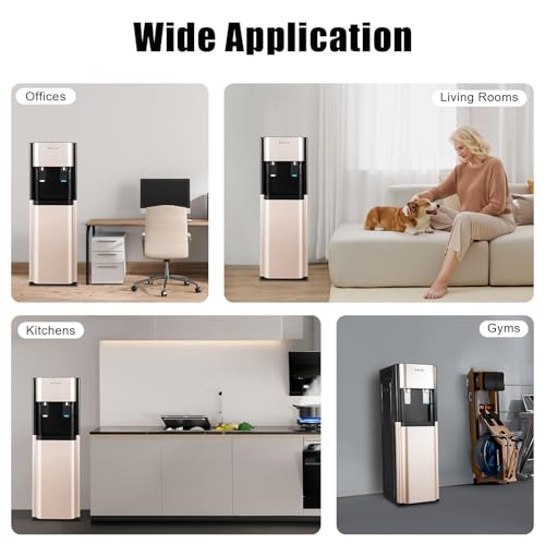 F880 Floor Standing Beverage Tower, Lower Cabinet Loading Hot and Cold Water Station, 450W Heating w/Cup-Push Spout for Kitchen, Lounge & Front Desk (Gold) - color: Gold