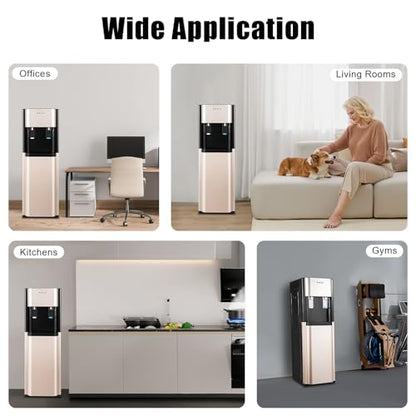 F880 Floor Standing Beverage Tower, Lower Cabinet Loading Hot and Cold Water Station, 450W Heating w/Cup-Push Spout for Kitchen, Lounge & Front Desk (Gold) - color: Gold