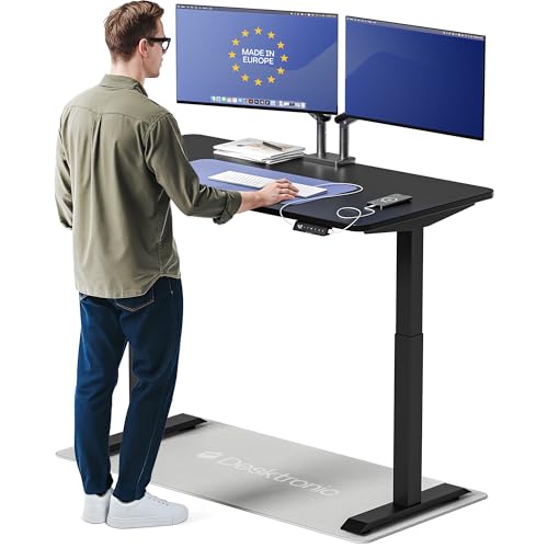 Desktronic HomeOne Standing Desk 54x28 — Ergonomic Sit Stand Home Office Desk, Made in Europe, Electric Dual Motor Height Adjustable, USB & USB-C Charging, Wobble-Free, Touchscreen, 3 Memory Presets - color: Black, size: 54 x 28 in