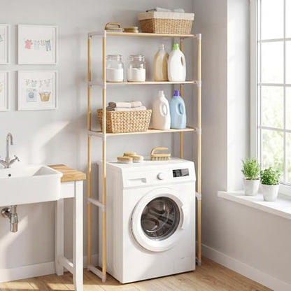 COSTWAY 3-Tier Over The Toilet Rack, Solid Wood Vertical Organizer with Slatted Shelves, Freestanding Space-Saving Toilet Storage Rack for Bathroom, Laundry Room