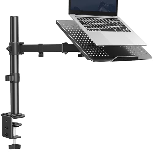 HUANUO Laptop Desk Mount - 17' to 32' Monitor Arm, Ventilated Tray, Fully Adjustable with Tilt, Swivel & Rotation, Holds up to 22 lbs