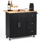 VEVOR Kitchen Island Cart with Storage, 42.4 in Wide Mobile Rolling Storage Island on Swivel Wheels, with 3 Drawers, Storage Cabinet, Drop Leaf, Towel Rack, Table for Home Dining Room, Black - size: 42.4" W (dropleaf)