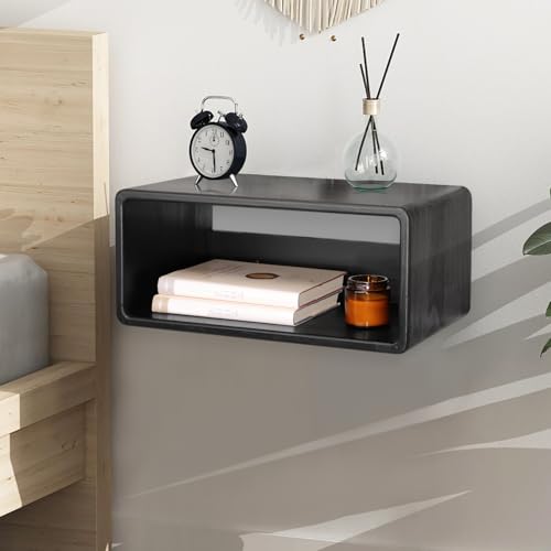 Floating Nightstand Oak Wooden Shelf Wall Mount - Stylish & Minimalistic Bedside Shelf Hanging Storage Phone Rest Side Table for Bedroom Office Home Decor Black 18”x 10”x 7.5” - color: Black