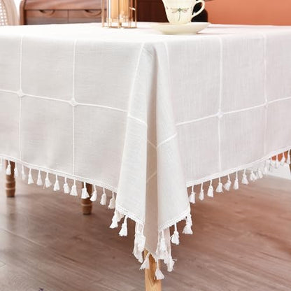 Plaid Farmhouse Tablecloth Checkered Cotton Linen Heavy Weight Table Covers Square 70x70 Inch - color: Off-white, size: 70" x 70" (Square)