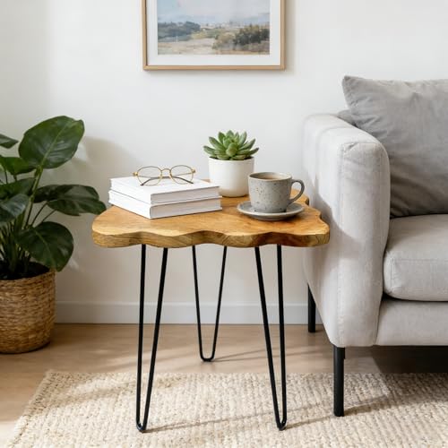 Natural Edge End Table, Live Edge Side Table with Hairpin Legs, Small Natural Wood Coffee Table ，Stump End Table for Living Room, Bedroom, Farmhouse Decor (20" L x 13" W x 20" T) - size: 20" L x 13" W x 20" H