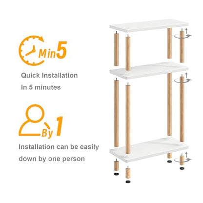 Apicizon 3 Tier End Table, Narrow Side Table with Storage Shelf, Bedroom, Living Room, Entryway, Farmhouse, White and Natural - color: White and Natural, style: Narrow Side Table