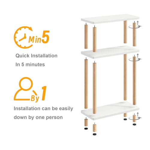 Apicizon 3 Tier End Table, Narrow Side Table with Storage Shelf, Bedroom, Living Room, Entryway, Farmhouse, White and Natural - color: White and Natural, style: Narrow Side Table