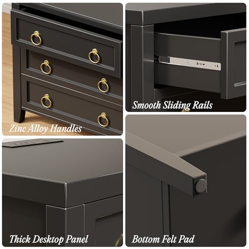 Huuger Paint Night Stand with Charger Station, 3 Drawer Nightstand Set of 2 | Larger Wider Bedside Table with USB-C Port, Modern End Table, for Bedroom, Living Room, Black Nightstand - color: Black