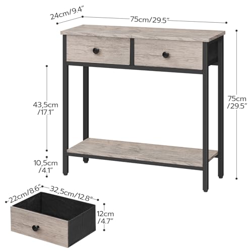 HOOBRO 29.5" Narrow Console Table with 2 Fabric Drawers, Small Entryway Table with 2-Tier Storage Shelves, Sofa Table, Behind Couch Table, for Living Room, Hallway, Greige and Black BG71XG01 - color: Greige and Black