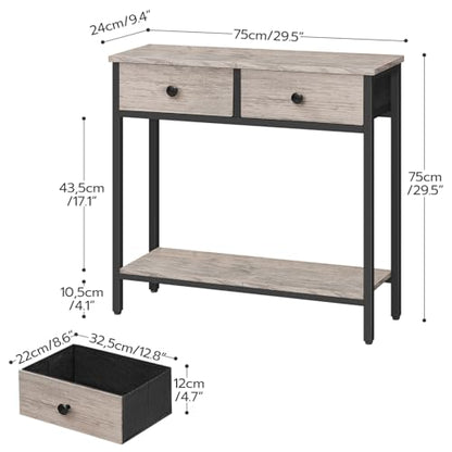 HOOBRO 29.5" Narrow Console Table with 2 Fabric Drawers, Small Entryway Table with 2-Tier Storage Shelves, Sofa Table, Behind Couch Table, for Living Room, Hallway, Greige and Black BG71XG01 - color: Greige and Black