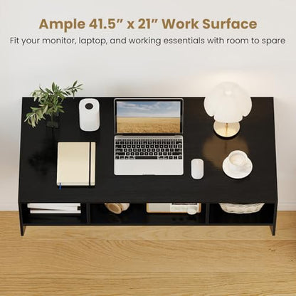 Giantex Wall-Mounted Computer Desk, Floating Laptop Desk with 3 Storage Compartments, Space-Saving Home Office Workstation Vanity Table for Bedroom, Study, Living Room (Black) - color: Black