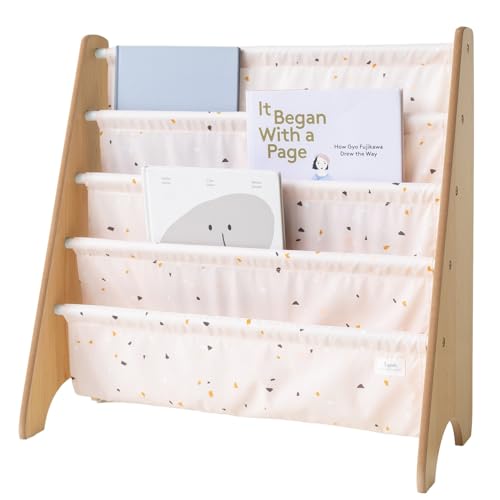 3 Sprouts Recycled Kids Bookshelf, Holds 35 Books, 4-Tier, Terrazzo Pink | Space-saving bookshelf, Children's room, Toddler bookcase organizer, Ages 3+, Book/toy storage, Front-facing, Covers visible - color: Terrazzo Pink