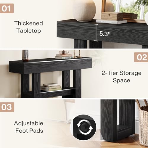 Tribesigns 41.34-Inch Farmhouse Console Table, 2-Tier Narrow Sofa Table Behind The Couch, Entryway Furniture with Storage Shelves for Hallway Foyer Living Room, Black - color: Black