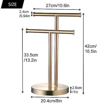 SHUNLI Hand Towel Holder Stand, Double T-Shape Hand Towel Stand Rack for Bathroom Countertop, SUS304 Stainless Steel, Brushed Gold - color: Brushed Gold