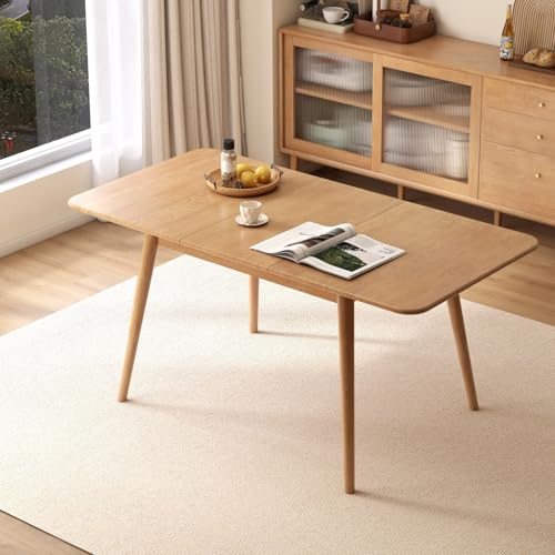 47’’-63’’ 100% Oak Extendable Dining Table, Solid Wood Folding Kitchen Table, Mid Century Modern Dinner Table for Kitchen, Apartment, Living Room (47''-63'' Natural) - color: Natural, size: 47''-63''