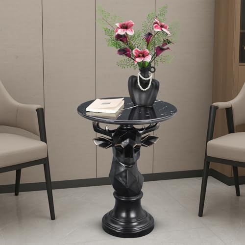 Modern Deer Head Sculpture Side Table, Round Metal End Table with Geometric Animal Base, Industrial Accent Table for Living Room, Bedroom, Office, Dark Bronze Finish - color: Deer - Black Geometric