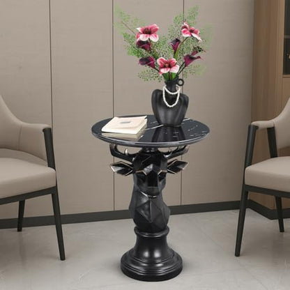 Modern Deer Head Sculpture Side Table, Round Metal End Table with Geometric Animal Base, Industrial Accent Table for Living Room, Bedroom, Office, Dark Bronze Finish - color: Deer - Black Geometric