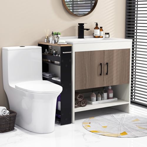 SlickBlue Rolling Serving Cart Narrow with Open Shelves for Kitchen Bathroom Living Room - color: Black