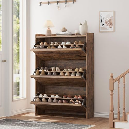 Garvee Shoe Cabinet with 3 Flip Drawers, Hidden Wood Shoe Cabinet,Freestanding Shoe Storage Cabinet with Adjustable Shelf for Entryway Hallwa, Living Room, Living Room, Brown - color: Rustic Brown