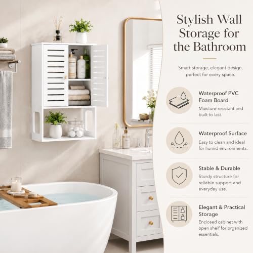 4-Tier Wall Bathroom Storage Cabinet, 15.7" Wx22.4 H | White, 7.9" Deep, with Open Shelf, Space-Saving, Rack, Holder, for Kitchen, Entryway, Laundry, Easy to Assemble - size: 7.9" D x 15.7" W x 22.4" H