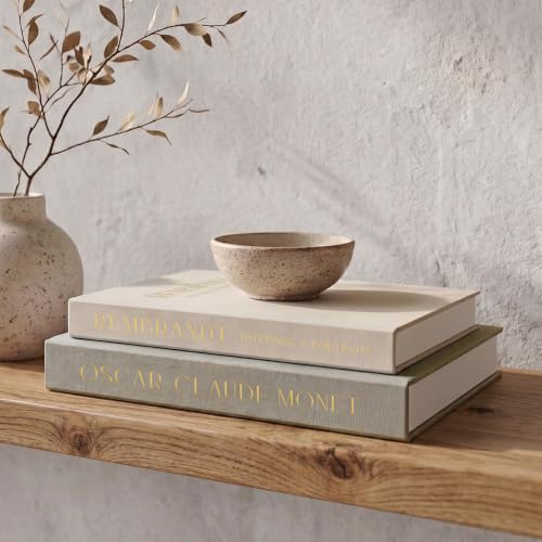 ZICOTO Set of 2 Beautiful Decorative Linen Books - Aesthetic Faux/Fake Books for Modern Home Decoration on Coffee Table, Bookshelf or Mantel - Stylish Keepsake Box and Photo Storage Solution - color: Sage-Beige