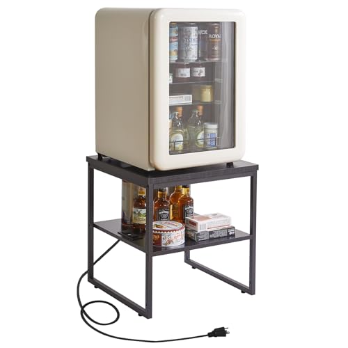 Aibiju Adjustable 20-inch Side Table with Charging Station and USB Port, Dormitory Refrigerator Shelf, Square Coffee Table, Large Printer Stand, Black YD-TM153BD - color: Black, style: With Charging Station