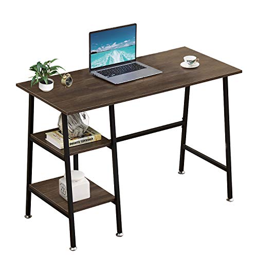 VECELO 43 Inch Computer Desk Writing Study Work Office Table Modern Desk with Shelves Wooden Desk for Home Bedroom,Brown - color: Brown+black Leg, size: 43 inch