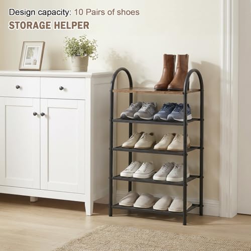 5-Tier Shoe Rack, Rustic Wood Look Shoe Organizer with Metal Frame and Mesh Shelves, Space-Saving for Entryway, Hallway, Bedroom (17.32" L x 10.24" W x 31.89" H) - size: 17.32" X 10.24" X 31.89"