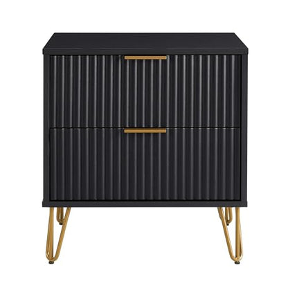 BROVAVE Sturdy Metal Legs Small Nightstand, Modern Nightstand with Textured Drawers, Storage Cabinet for Indoor use, Black - color: Black
