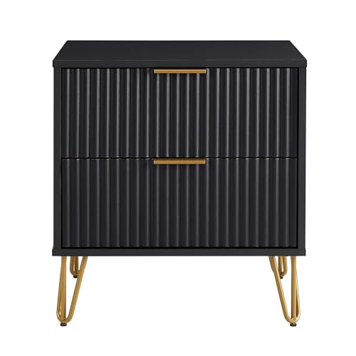 BROVAVE Sturdy Metal Legs Small Nightstand, Modern Nightstand with Textured Drawers, Storage Cabinet for Indoor use, Black - color: Black