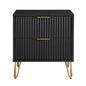 20" Sturdy Metal Legs Small Nightstand, Modern Nightstand with Textured Drawers, Storage Cabinet for Indoor Home use, Black - color: Black